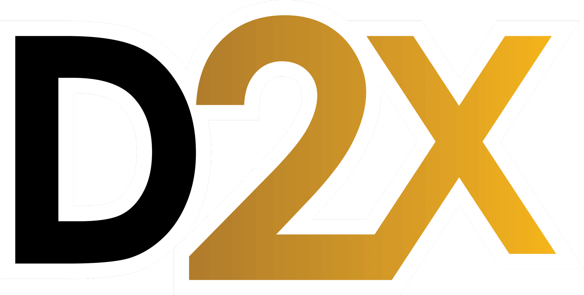 The D2X Undermount logo. The D is black and the 2X has a dark yellow to medium yellow gradient