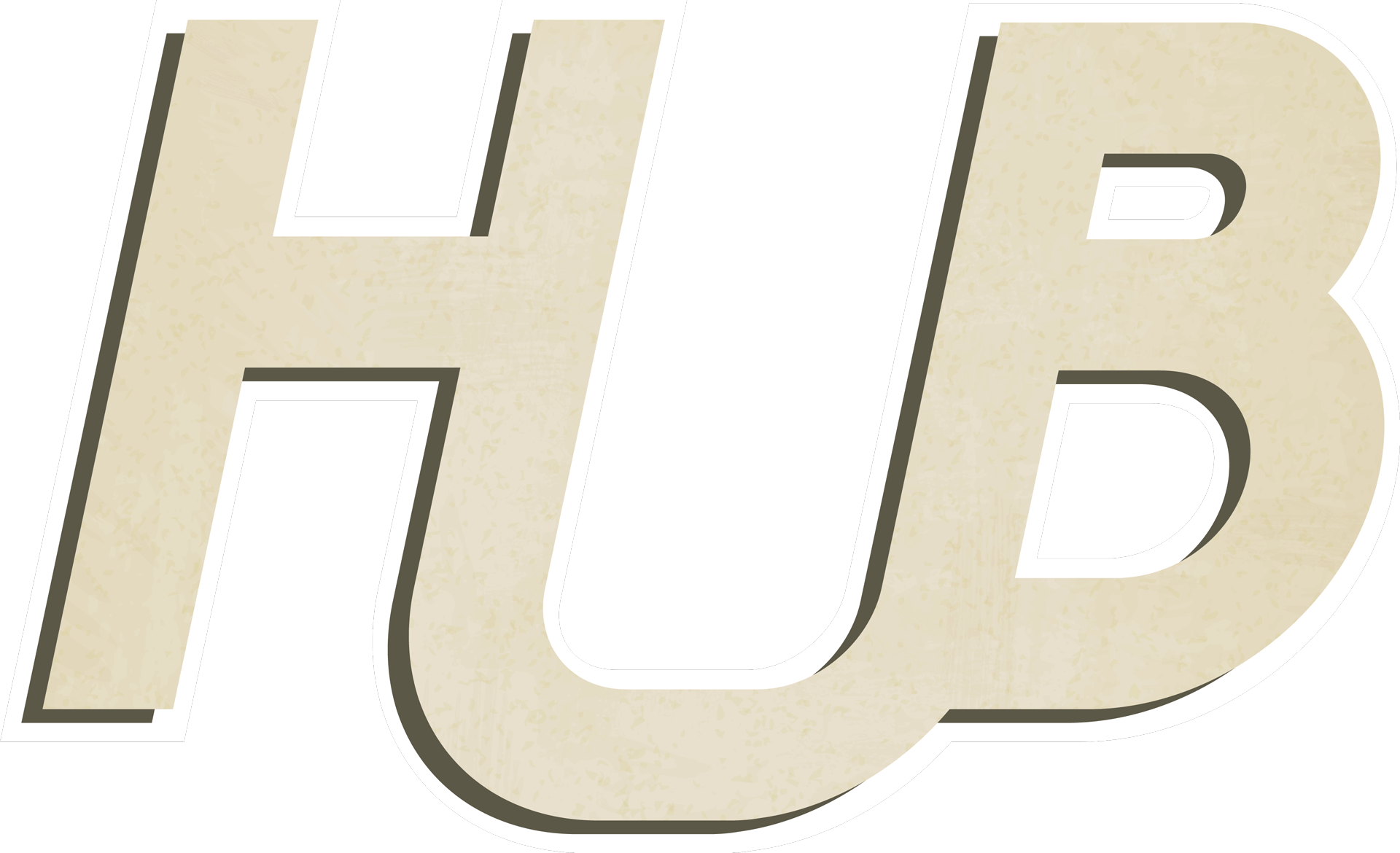 The HUB Undermount logo which is beige with a light drop shadow going to the lower left. The U connects the right side of H and the left side of the B together imitating the way that the HUB undermount system connects the blade to the tractor.